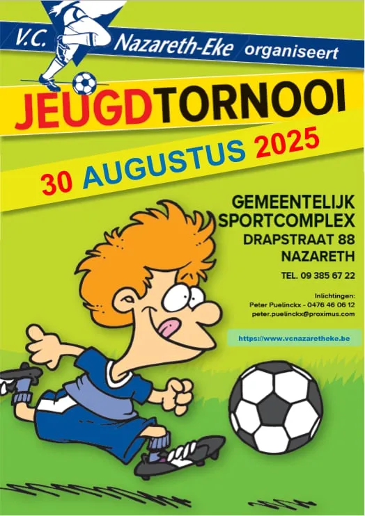 Cover tornooiboekje: V.C. Nazareth-Eke organiseert jeugdtornooi op 30 augustus 2025