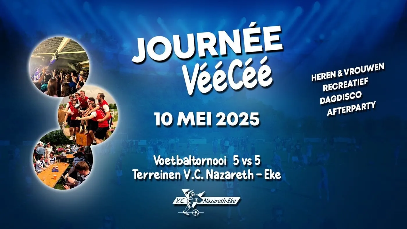 Flyer Journée VéeCée: voetbaltornooi 5 tegen 5 op de terreinen van V.C. Nazareth-Eke