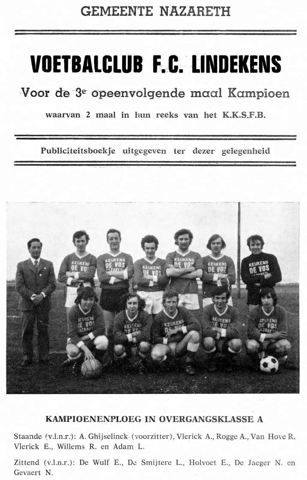 Krantenknipsel: Voetbalclub F.C. Lindekens voor de derde opeenvolgende maal kampioen
